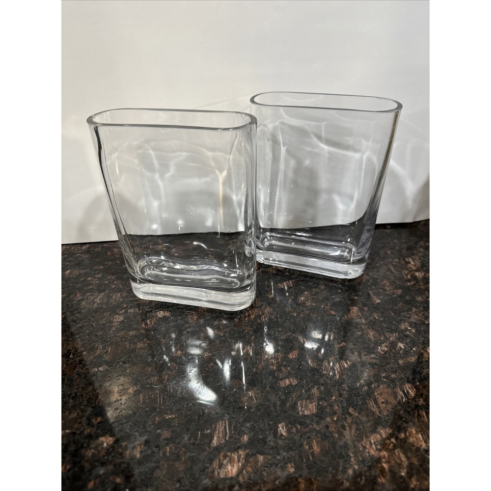 Pair Of Clear Glass Decorative Flower Vase, Solid Plain, Free Standing, Any Room